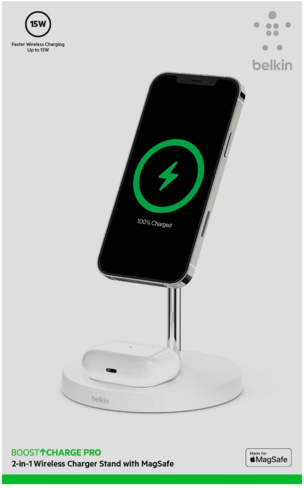 Belkin - BoostCharge Pro 2-in-1 Wireless Charger Stand with MagSafe for iPhone 13, iPhone 13 Pro, iPhone 12 and iPhone 12 Pro - White